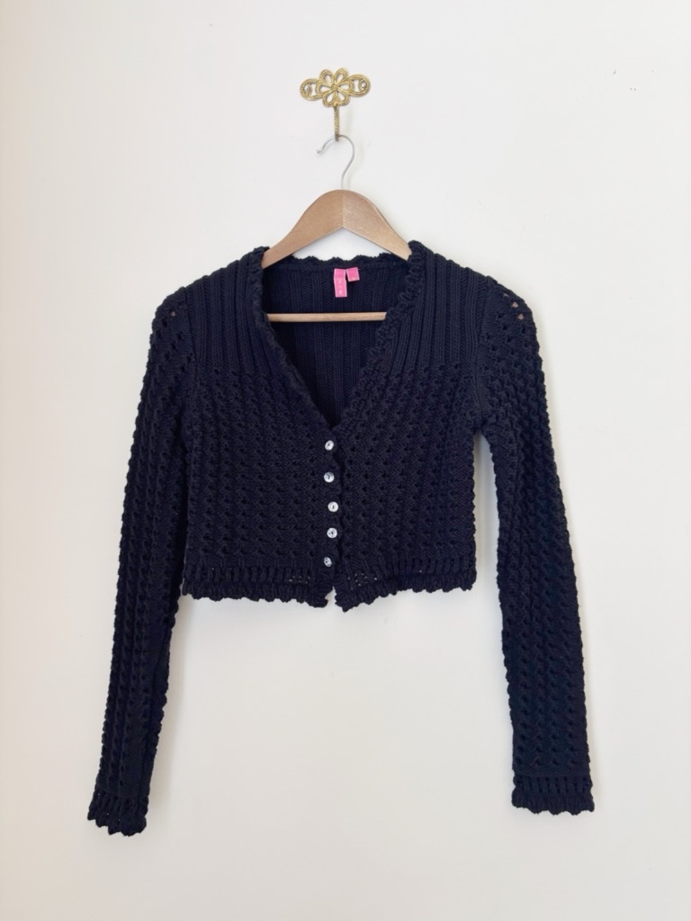 Charlotte Tarantola Black Knit Cropped Cardigan Sweater Medium